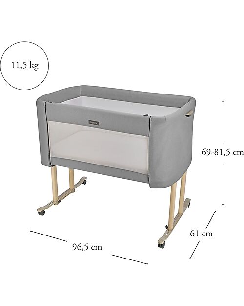 Inglesina Welcome Bed - Shiva Grey - Co-sleeping Crib Designed for Baby Wellness Next To Me Cribs