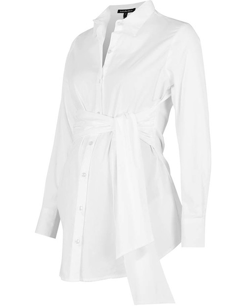 Isabella Oliver Tie Front Maternity Blouse - Self-Tie Belt - White! Shirts And Blouses