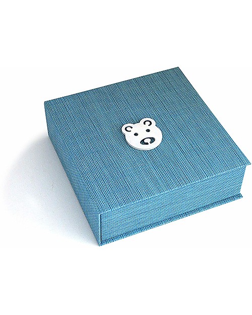 Italian Creative Book Memory Box and Photo Album, Light Blue with Bear - 19x19 cm Baby's First Albums