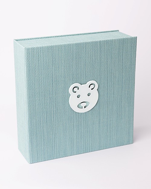 Italian Creative Book Memory Box and Photo Album, Light Blue with Bear - 19x19 cm Baby's First Albums