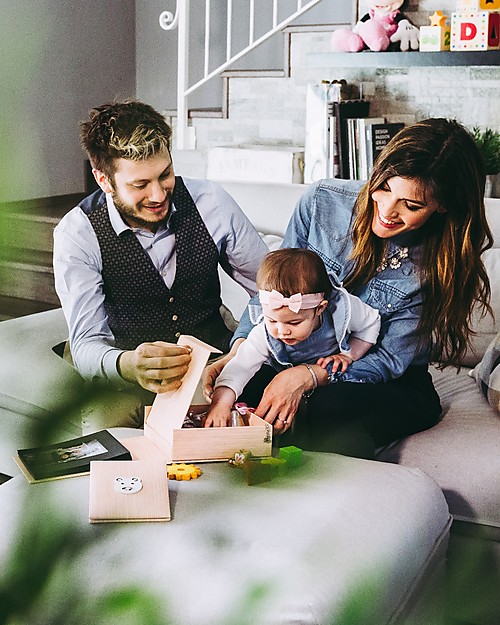 Italian Creative Book Memory Box and Photo Album, Pink with Bear - 19x19 cm Baby's First Albums