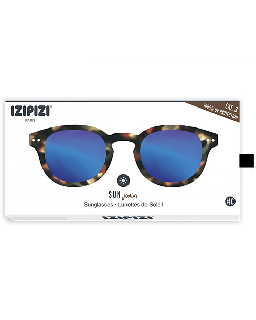 Izipizi Sun Junior #C, Tortoise with Blue Mirror Lenses - One size 4 to 10 years! Sunglasses