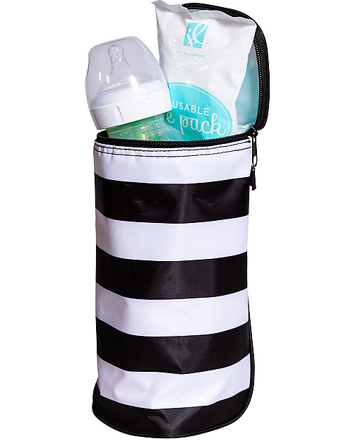 J L Childress Bottle Cooler - Black/White Stripes - Suitable for All Bottle Thermal Containers