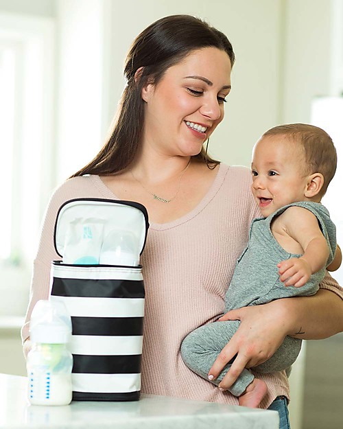 J L Childress Double Bottle Cooler - Black/White Stripes - Waterproof Thermal Containers