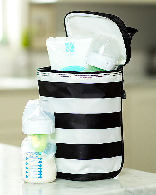 J L Childress Double Bottle Cooler - Black/White Stripes - Waterproof Thermal Containers