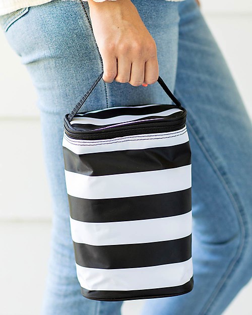J L Childress Double Bottle Cooler - Black/White Stripes - Waterproof Thermal Containers