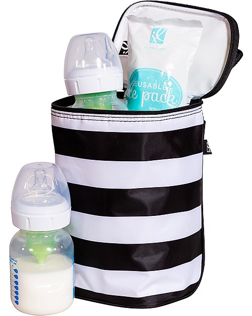 J L Childress Double Bottle Cooler - Black/White Stripes - Waterproof Thermal Containers