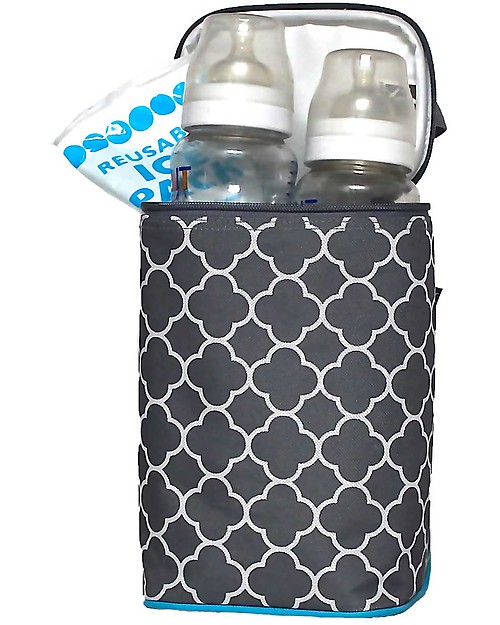 J L Childress Double Bottle Cooler - Grey/White/Blue - Waterproof Thermal Containers