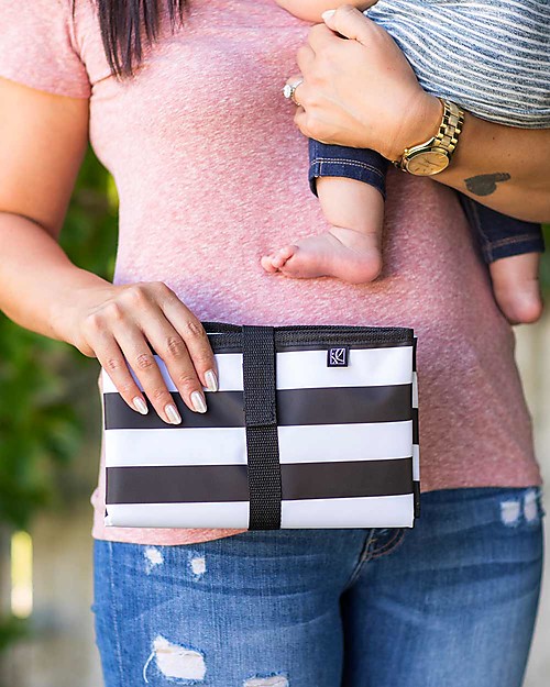 J L Childress Full Body Changing Pad - Black/White Stripes Travel Changing Mats