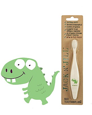 Jack 'n Jill Toothbrush for Kids, Dino the Dinosaur - Biodegradable Handle Toothpaste and Toothbrush