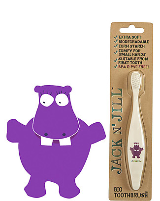 Jack 'n Jill Toothbrush for Kids, Hippo - Biodegradable Handle Toothpaste and Toothbrush