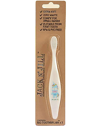 Jack 'n Jill Toothbrush for Kids, Unicorn - Biodegradable Handle Toothpaste and Toothbrush