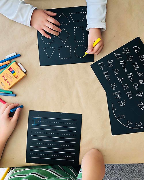 Jaq Jaq Bird Bored Boards - Letters, numbers, shapes and time - with Zero Dust Chalks, Educational Drawing Boards
