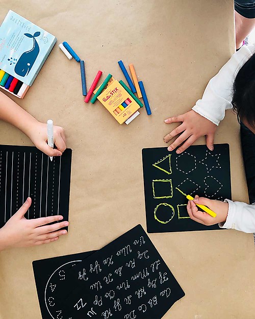 Jaq Jaq Bird Bored Boards - Letters, numbers, shapes and time - with Zero Dust Chalks, Educational Drawing Boards