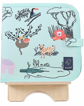 Jaq Jaq Bird Chalk Colour It Album - Safari - Riutilizzabile + 4 Zero Dust Butterstix Draw And Color