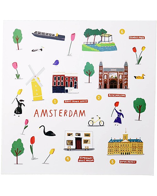 Jaq Jaq Bird Cities of Wonder stickers - Amsterdam - Includes a City Map! Stickers & Stamps Sets