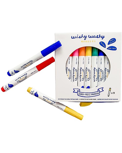 Jaq Jaq Bird Wishy Washy Markers, Pack of 9 - Non-toxic, multi-surface! Draw And Color