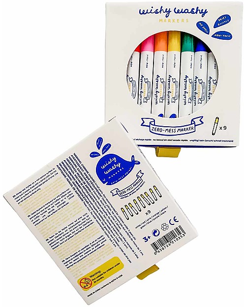 Jaq Jaq Bird Wishy Washy Markers, Pack of 9 - Non-toxic, multi-surface! Draw And Color