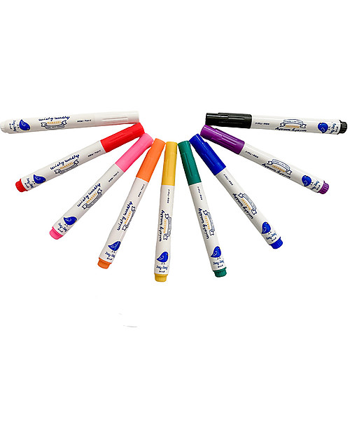 Jaq Jaq Bird Wishy Washy Markers, Pack of 9 - Non-toxic, multi-surface! Draw And Color