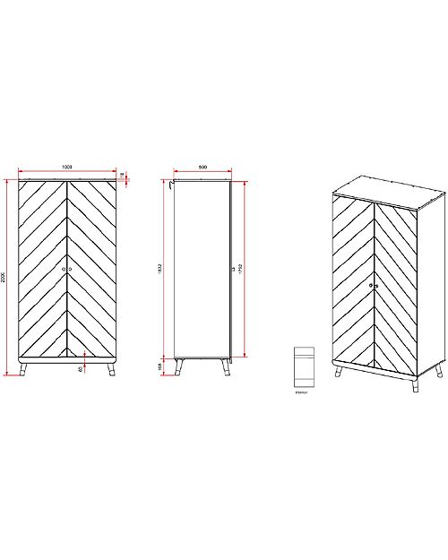 Jaxx Billy Wardrobe - White - 2 Doors - 100 x 59,2 x 200 cm - Solid Pine Wood and MDF Wardrobes