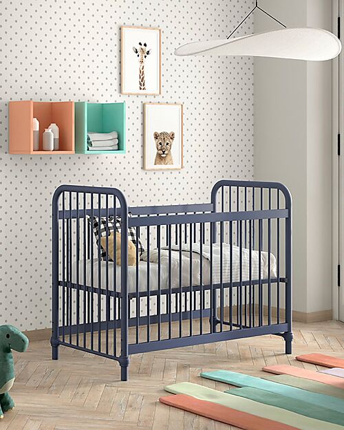 Jaxx Bronxx Babybed - Matt Denim Blue - 60 x 120 cm - Metal - with Slats Included Cots and Cotbeds