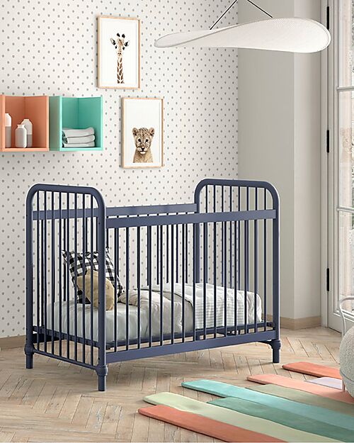 Jaxx Bronxx Babybed - Matt Denim Blue - 60 x 120 cm - Metal - with Slats Included Cots and Cotbeds