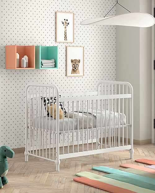 Jaxx Bronxx Babybed - Matt White - 60 x 120 cm - Metal - with Slats Included Cots and Cotbeds