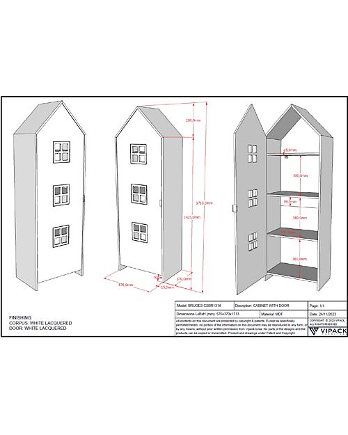 Jaxx Casami Bruges Wardrobe - Satin White - 1 Door - 57,6 x 37 x 171,5 - MDF Wardrobes