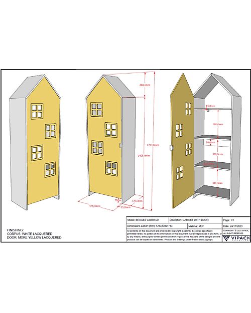 Jaxx Casami Bruges Wardrobe - Yellow - 1 Door - 57,6 x 37 x 171,5 - MDF Wardrobes