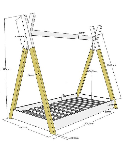 Jaxx Montessori Bed Tipi Solid Pine Wood - 70x140 cm - Slats Included - White Montessori Beds