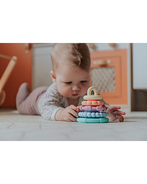 Jellystone Designs Stackable Toy and Teething Ring - Pastel - Food Grade Silicone Newborn Toys_
