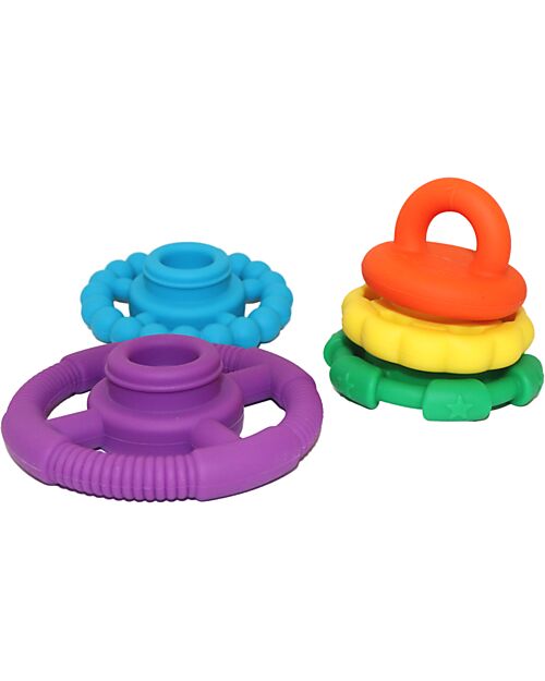 Jellystone Designs Stackable Toy and Teething Ring - Rainbow - Food Grade Silicone Newborn Toys_