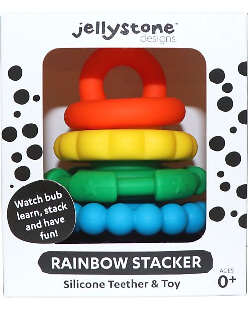 Jellystone Designs Stackable Toy and Teething Ring - Rainbow - Food Grade Silicone Newborn Toys_