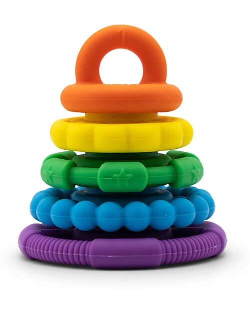 Jellystone Designs Stackable Toy and Teething Ring - Rainbow - Food Grade Silicone Newborn Toys_