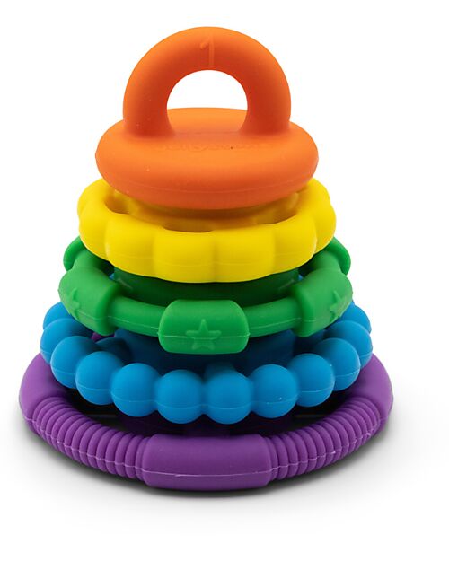 Jellystone Designs Stackable Toy and Teething Ring - Rainbow - Food Grade Silicone Newborn Toys_