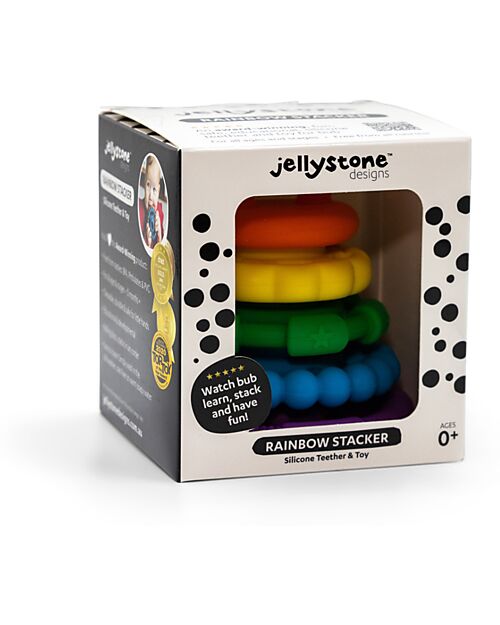 Jellystone Designs Stackable Toy and Teething Ring - Rainbow - Food Grade Silicone Newborn Toys_