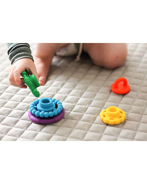 Jellystone Designs Stackable Toy and Teething Ring - Rainbow - Food Grade Silicone Newborn Toys_