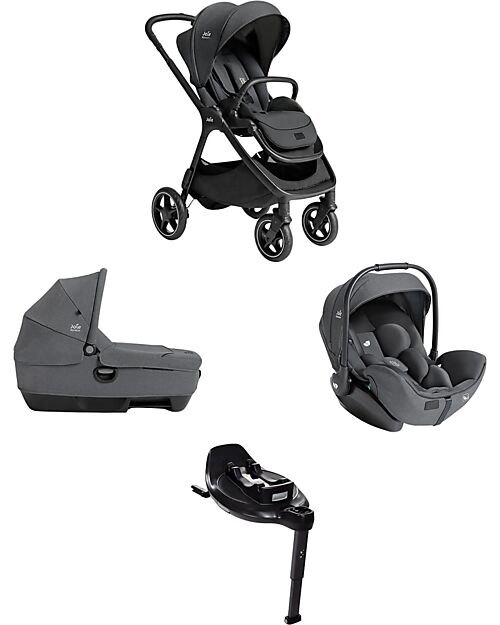 Joie Finiti Travel System - Stroller + Calmi R129 Carrycot + i-Level Pro Infant Car Seat + Encore Base - Ebony Trio and Duo Strollers