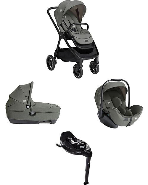 Joie Finiti Travel System - Stroller + Calmi R129 Carrycot + i-Level Pro Infant Car Seat + Encore Base - Evergreen Trio and Duo Strollers
