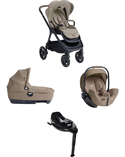 Joie Finiti Travel System - Stroller + Calmi R129 Carrycot + i-Level Pro Infant Car Seat + Encore Base - Sandstone Trio and Duo Strollers
