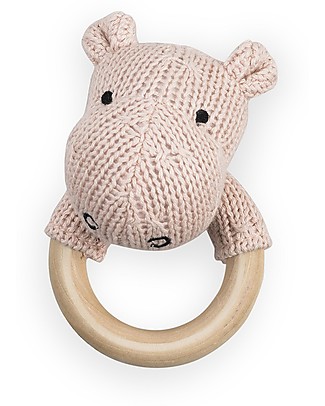 Jollein 2-in-1 Rattle Toy and Teething Ring Hippo, Creamy Peach Teethers