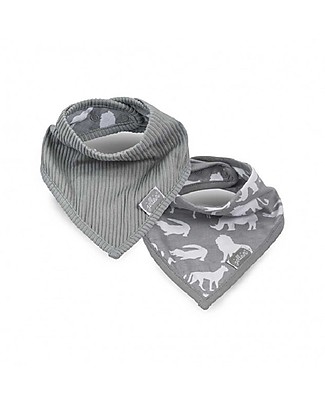 Jollein 2 pack Safari Bandana Bib, Stone Grey Waterproof Bibs