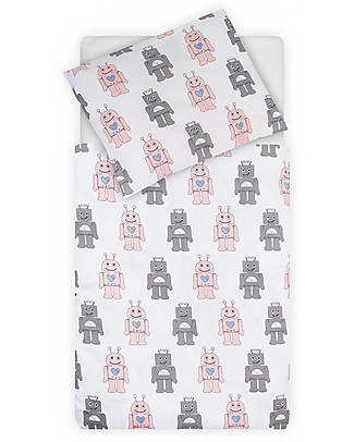 Jollein Bedding Set Duvet Cover and Pillowcase Robot, Pink - 120x150 cm - 100% cotton Duvet Sets