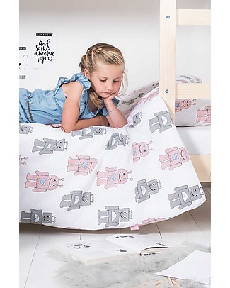 Jollein Bedding Set Duvet Cover and Pillowcase Robot, Pink - 120x150 cm - 100% cotton Duvet Sets