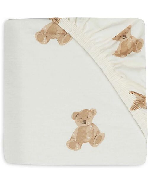 Jollein Fitted Sheet Jersey for Bed - 60x120cm - Teddy Bear - Cotton Bed Sheets and Pillow Cases