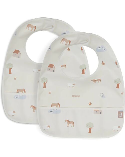 Jollein Set of 2 Waterproof Bibs - Farm - White Snap Bibs