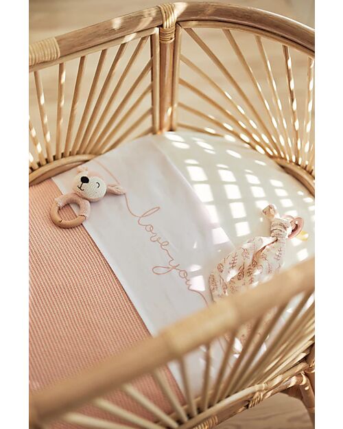 Jollein Sheet for Bed - 100% Cotton - 120x150cm - Love You - Pale Pink Bed Sheets and Pillow Cases