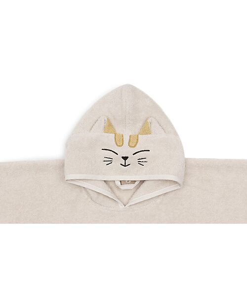 Jollein Terry Bath Poncho - Charlie the Cat - Sand - 65x62 cm Towels And Flannels