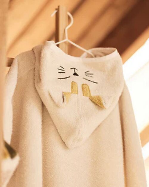 Jollein Terry Bath Poncho - Charlie the Cat - Sand - 65x62 cm Towels And Flannels
