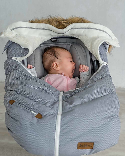 Juddlies Designs Infant Car Seat Cover, Herringbone Grigio Footmuffs